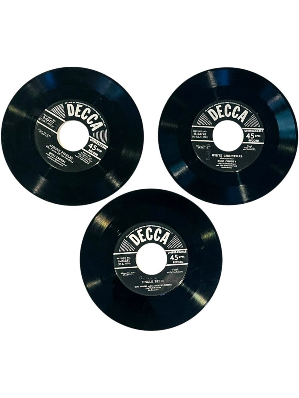 Bing Crosby - 3 Xmas Records - White Christmas / Jingle Bells / Silent Night